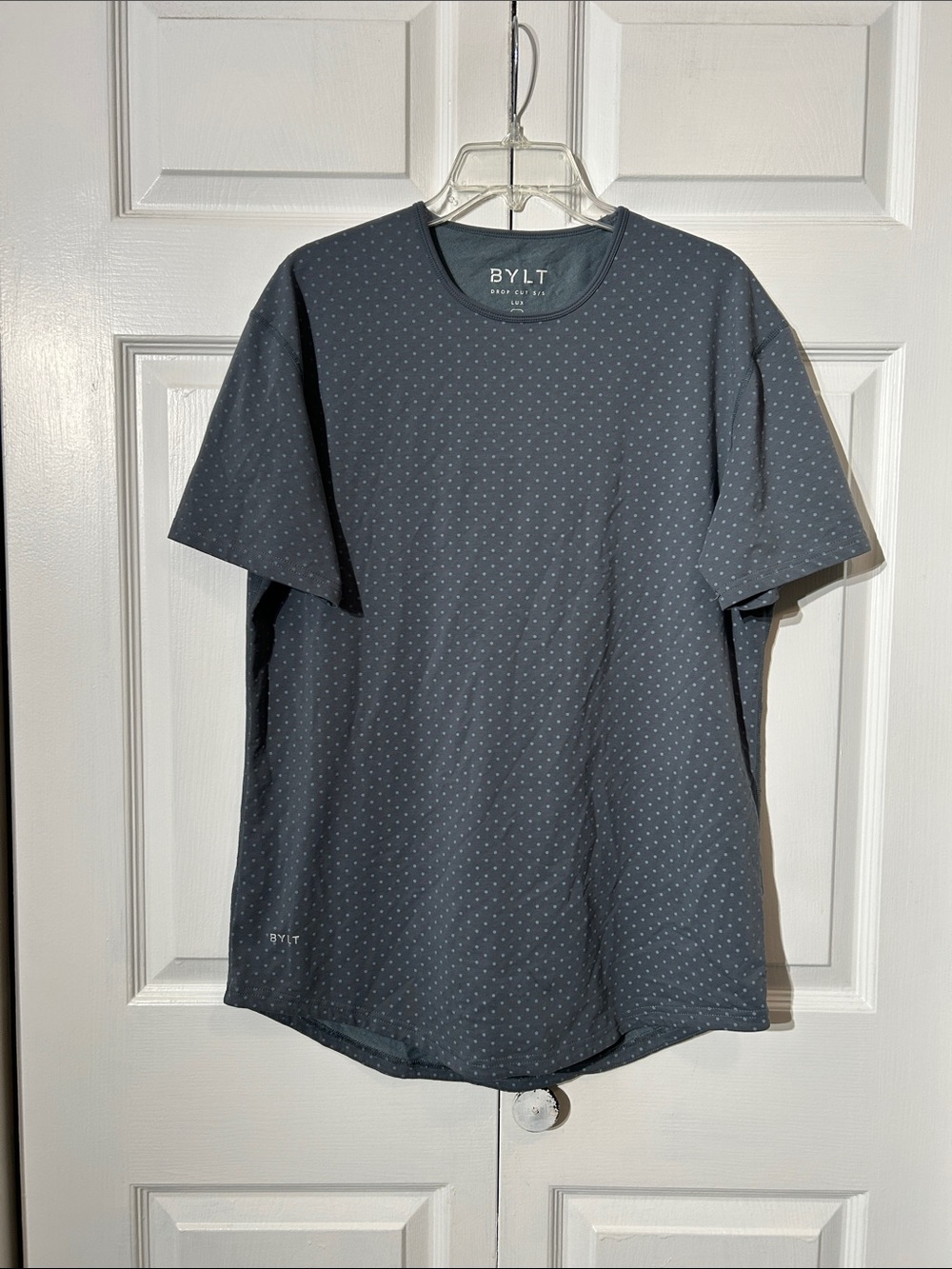 BYLT Men’s Blue Dot Crew Neck T-Shirt Drop Cut Short Sleeve Lux size L Large